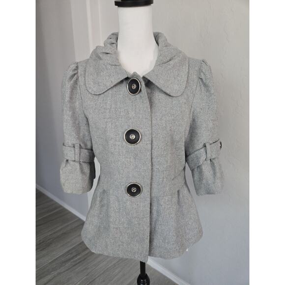 Vintage Mod'land Paris Tweed Wool Blend Academia Large Button Blazer Jacket Sz L - Picture 2 of 14